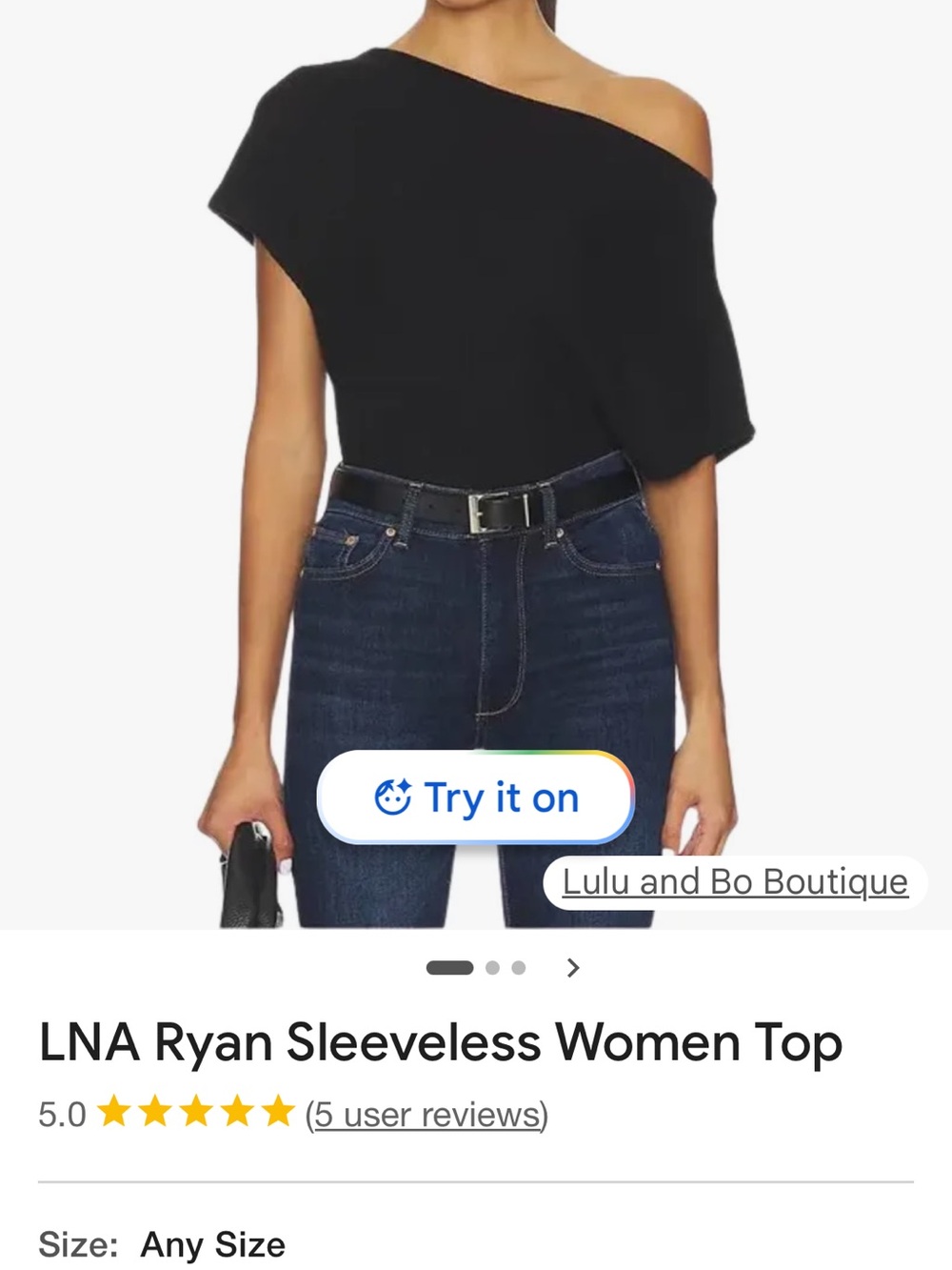 LNA Asymmetric One-Shoulder Black Tank